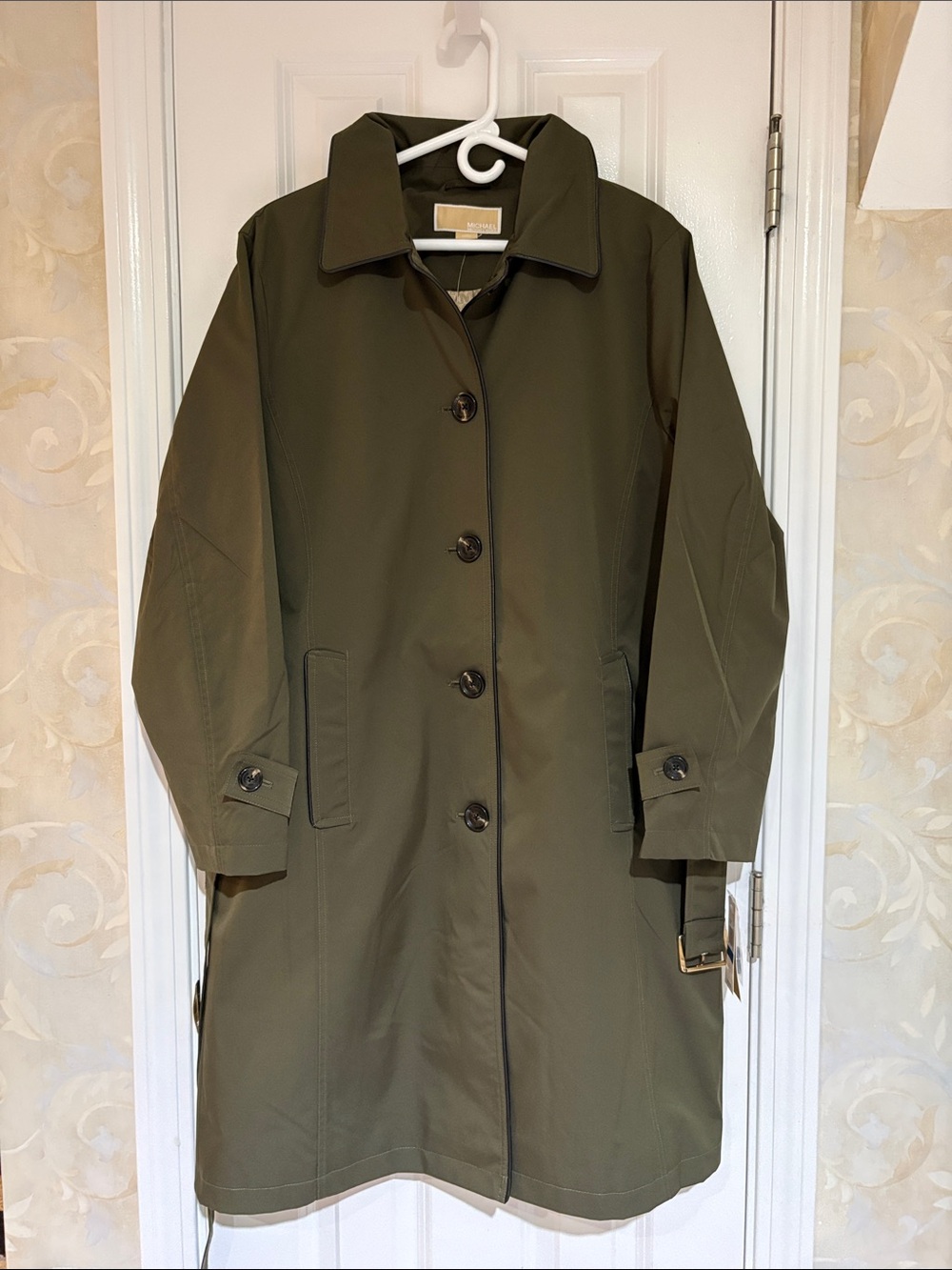 Michael Michael Kors Olive Green Water Resistant Belted Trench Coat